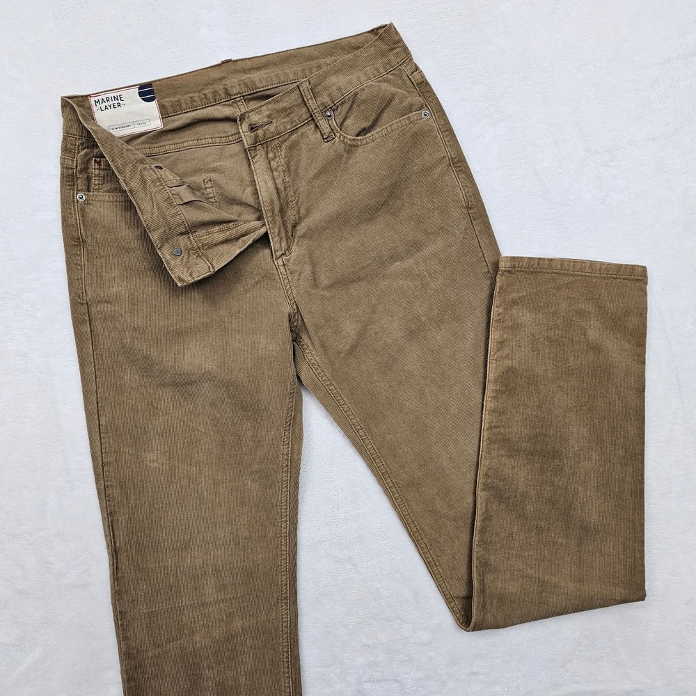 Marine Layer Corduroy Pants Mens 32x33 Brown Slim Straight Stretch Preppy Ivy‎